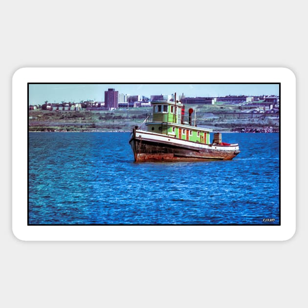 Old Tug Boat Docked in Fairview Cove Sticker by kenmo